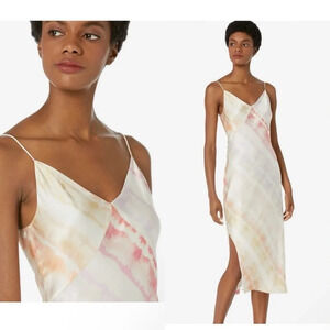 NWT AllSaints Melody Marea Dress Slip Tie-Dye Y2k Midi Rainbow Slit, Size 10